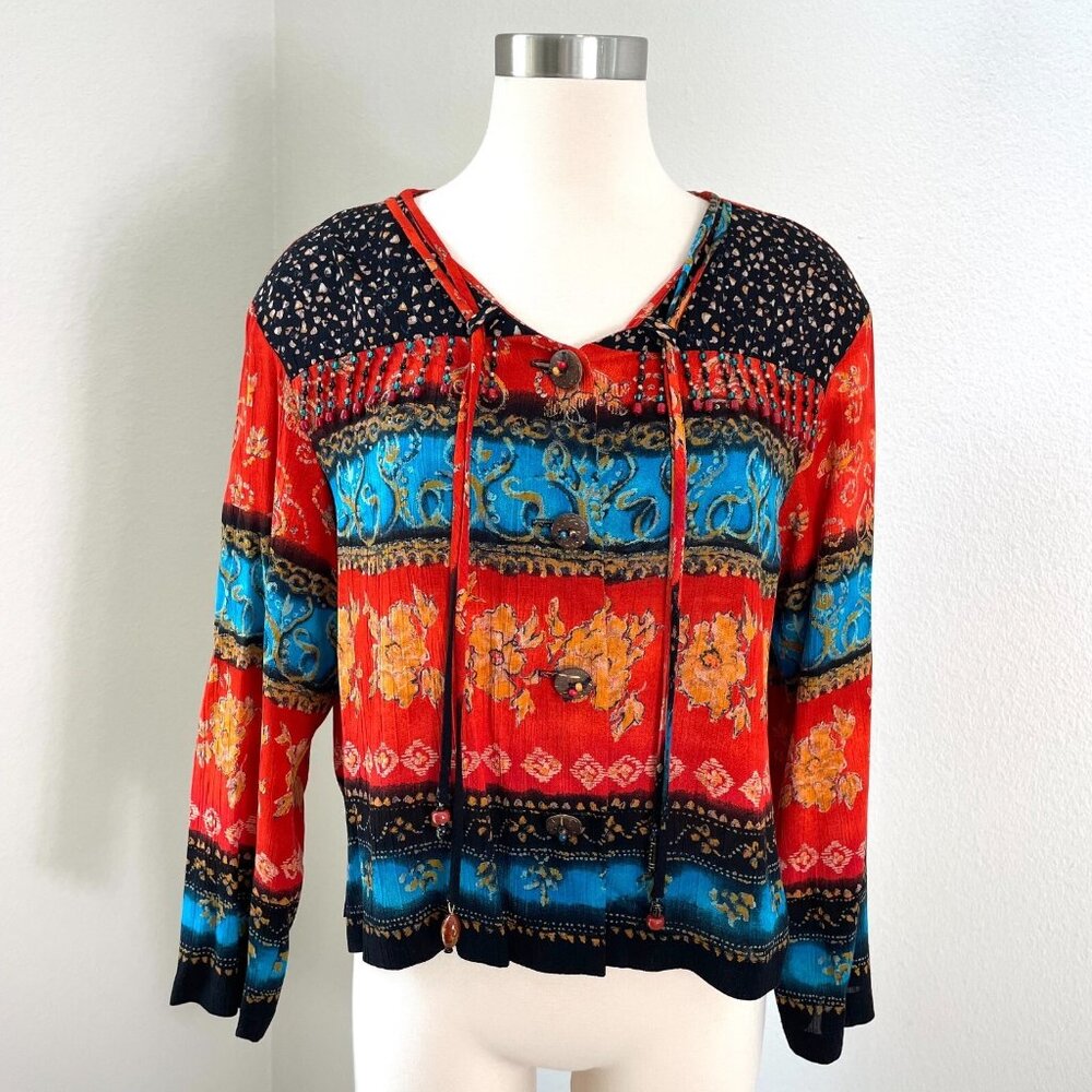 Vintage Carole‎ Little Womens 6 Colorful Beaded Button Up Jacket Long Sleeve